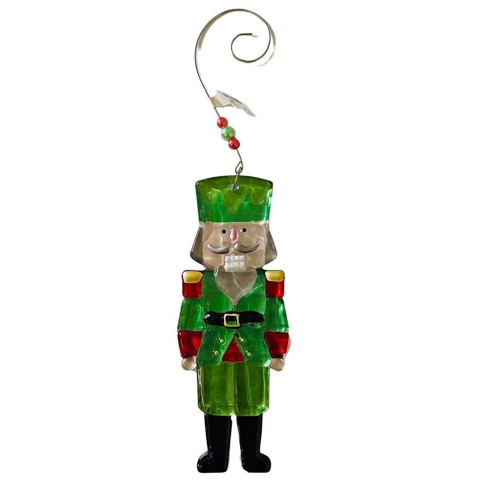 Glass Fusion by Lori Seibert 5.75 inch Glass Red Nutcracker Ornament NWT
